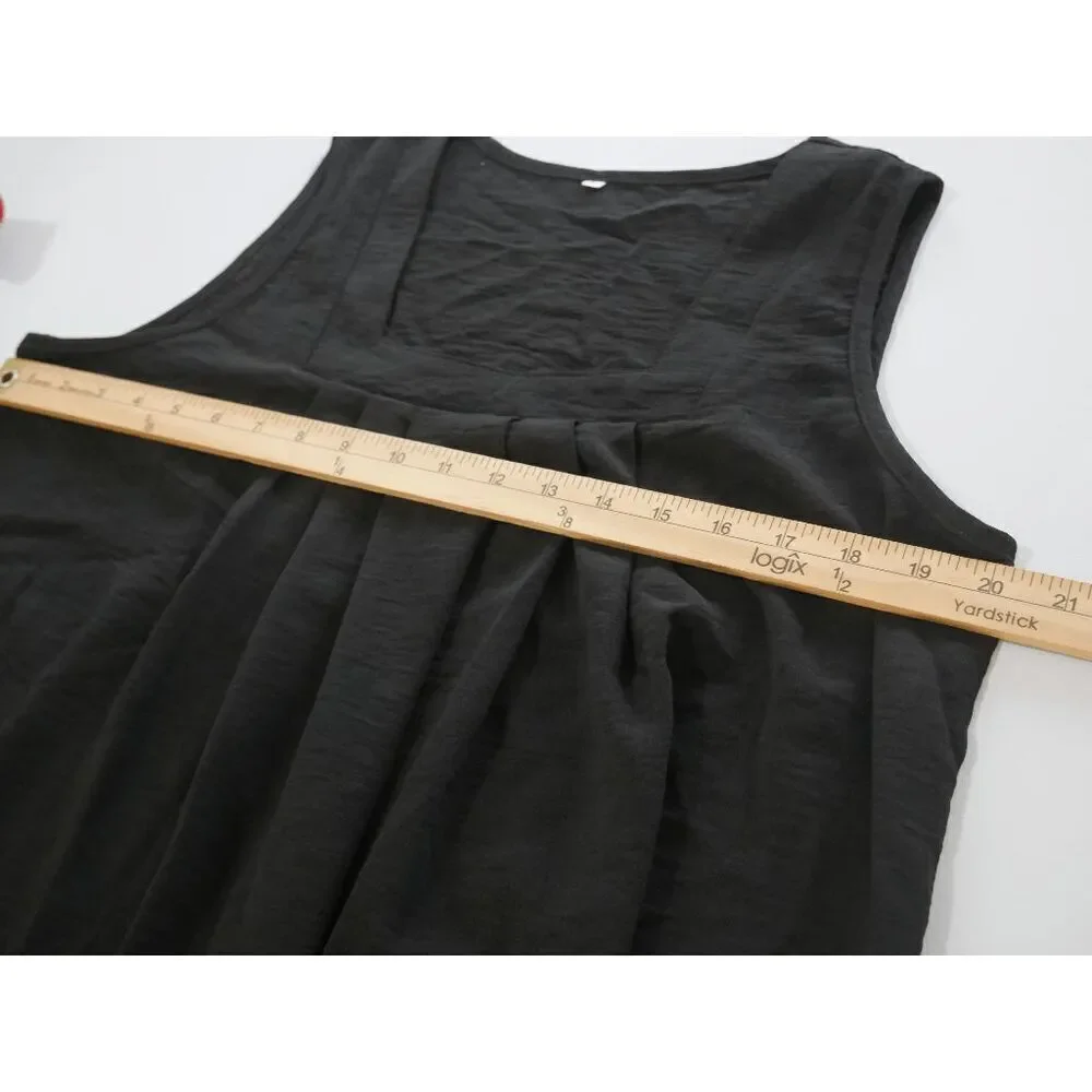 Women's Square Neck Sleeveless Black Top L - Picture 4 of 7